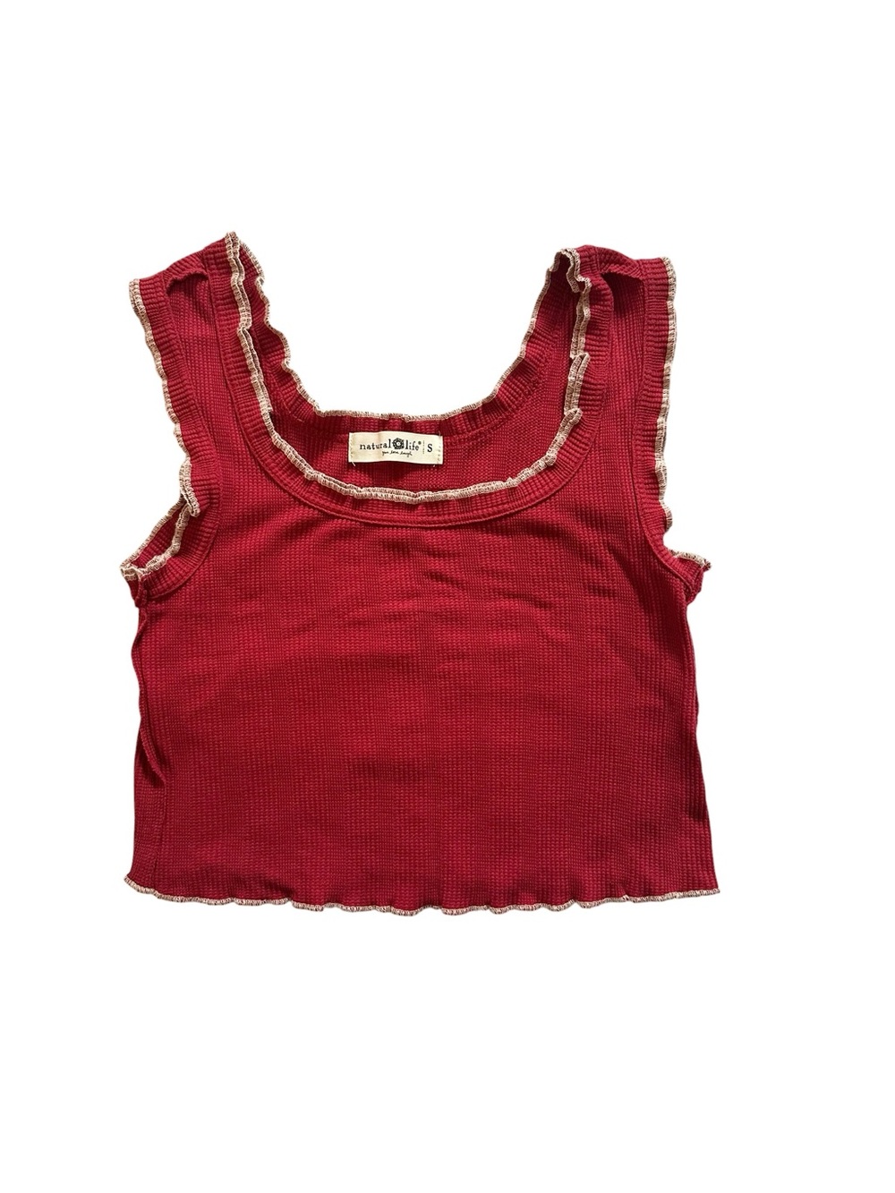 NATURAL LIFE Crimson Red Ruffle-Trim Tank Top